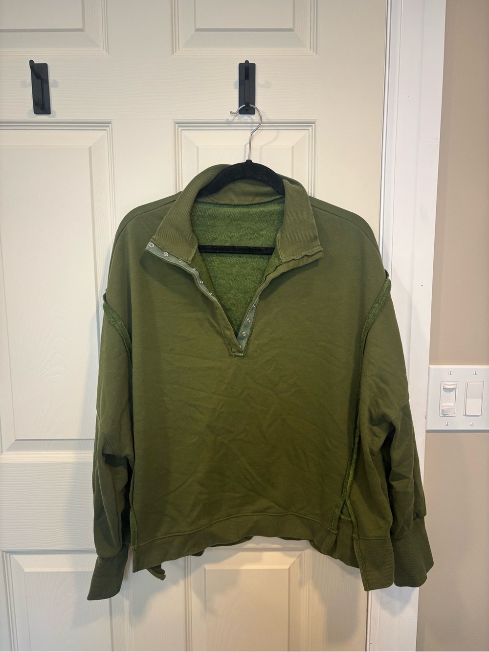 Olive Green Quarter-Snap Pullover Sweatshirt
